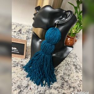 Large Tassel Earrings Blue